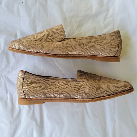 New ALEX MARIE Champagne Gold Metallic Leather Loafers Flats Shoes 6.5 - Picture 3 of 4